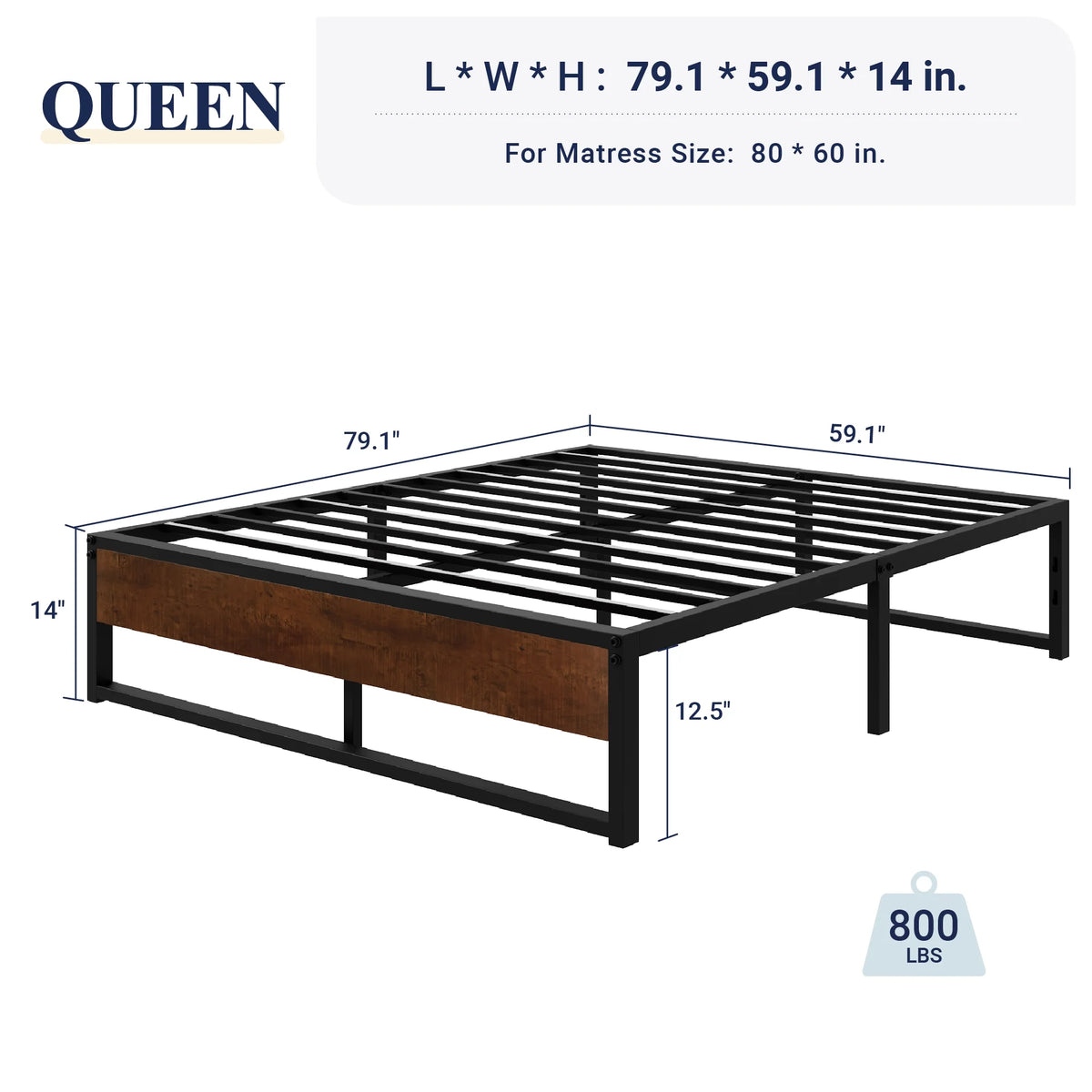 Black Twin Size Metal Platform Bed Frame with Storage W875