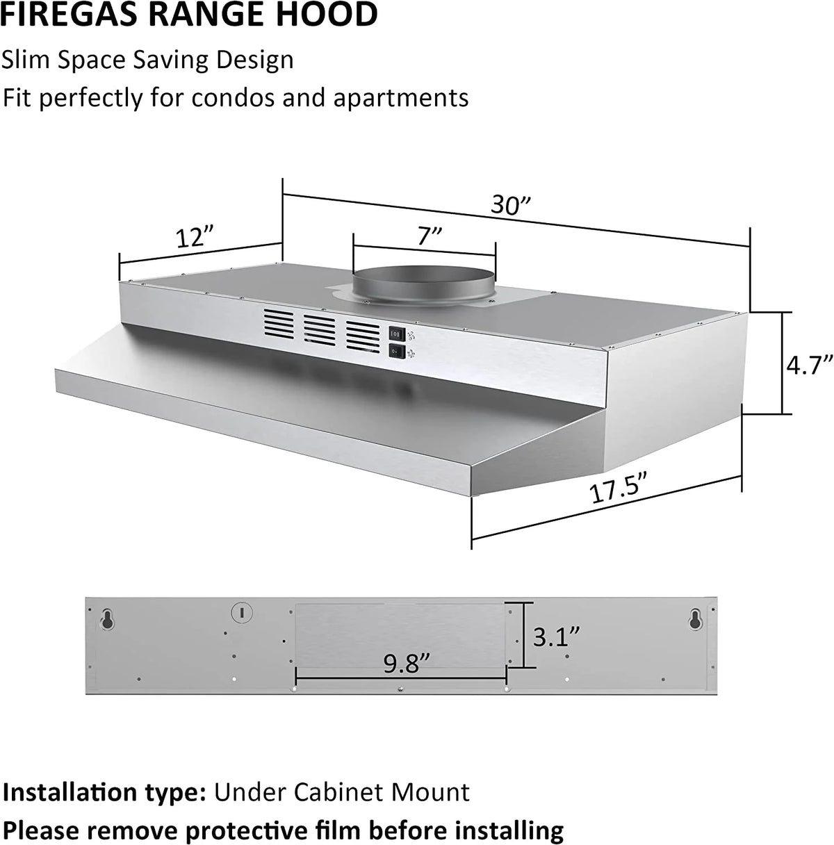 30 inch Under Cabinet Stainless Steel Range Hood M6607