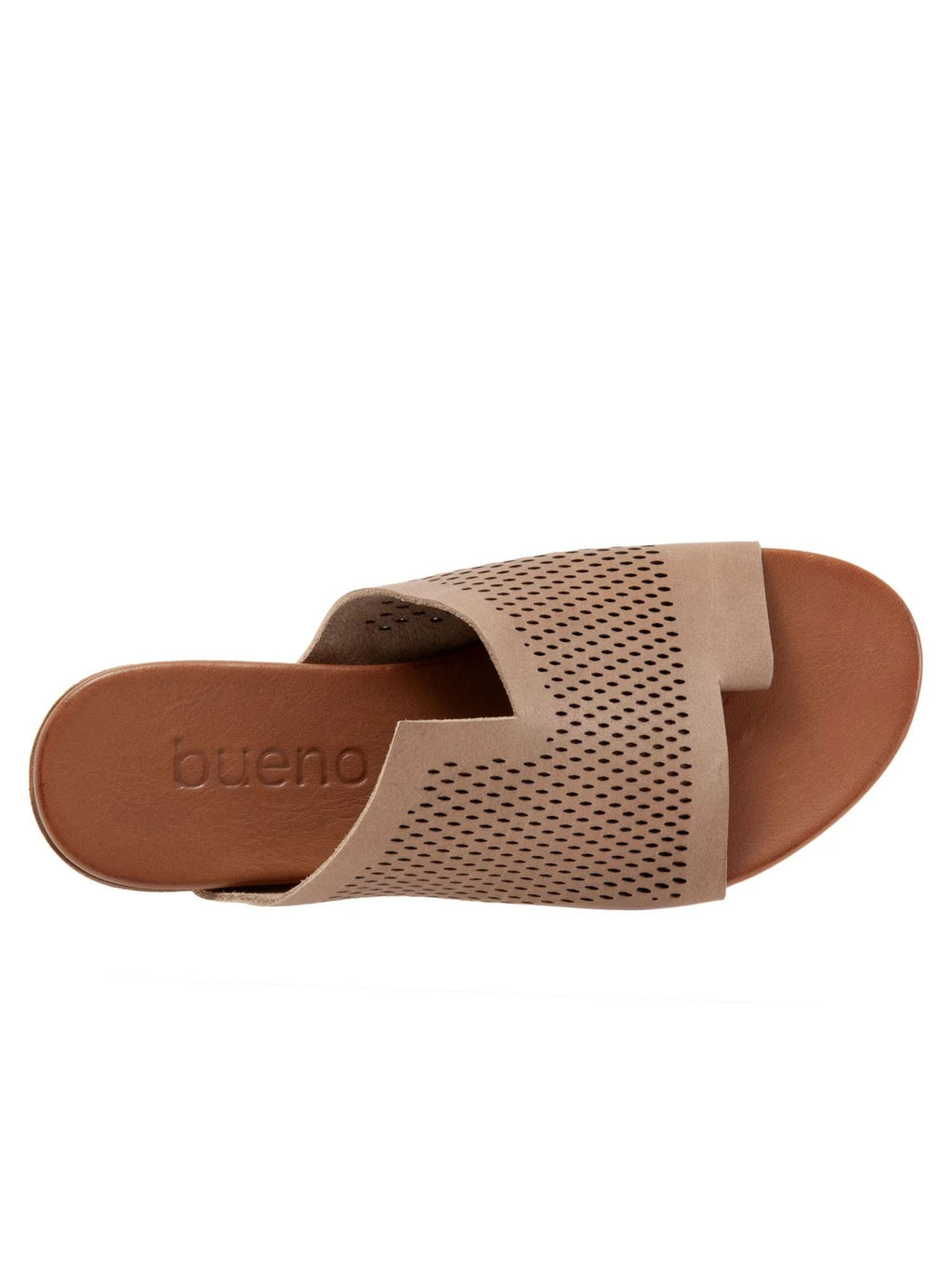 Beige Perforated Round Toe Slip On Leather Sandals M617