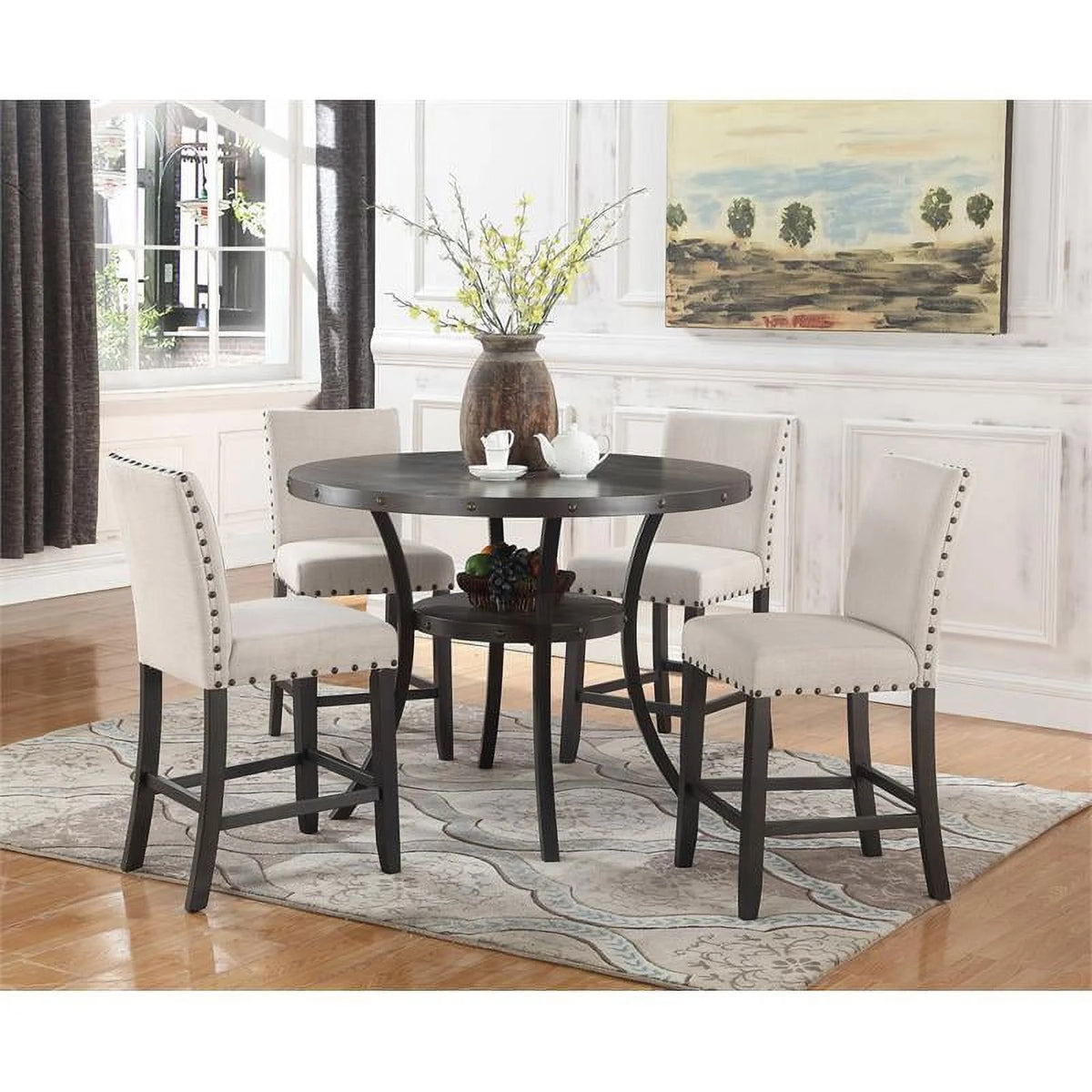 Solid Wood Round Counter Height Table in Antique Black G866034