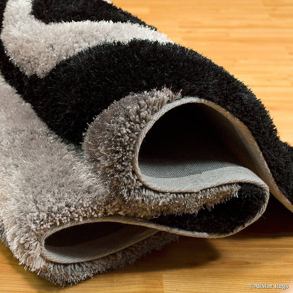 Grey Shaggy Area Rug with 3D Black Spiral Design 5' x 7' L955352