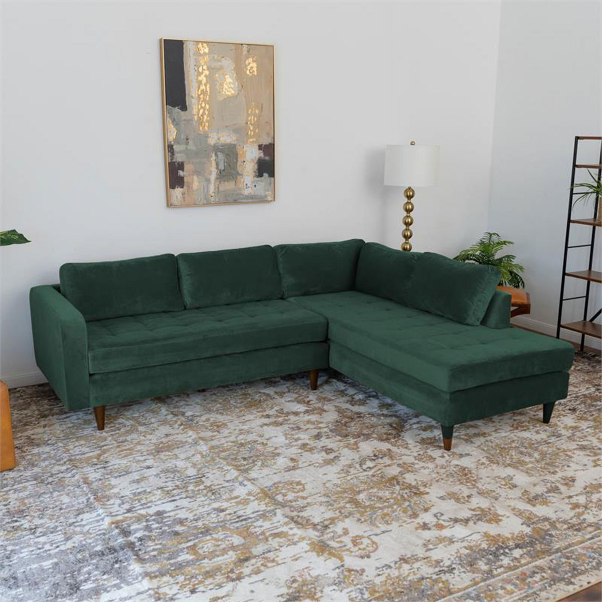 Green Velvet Corner Sectional Sofa H387