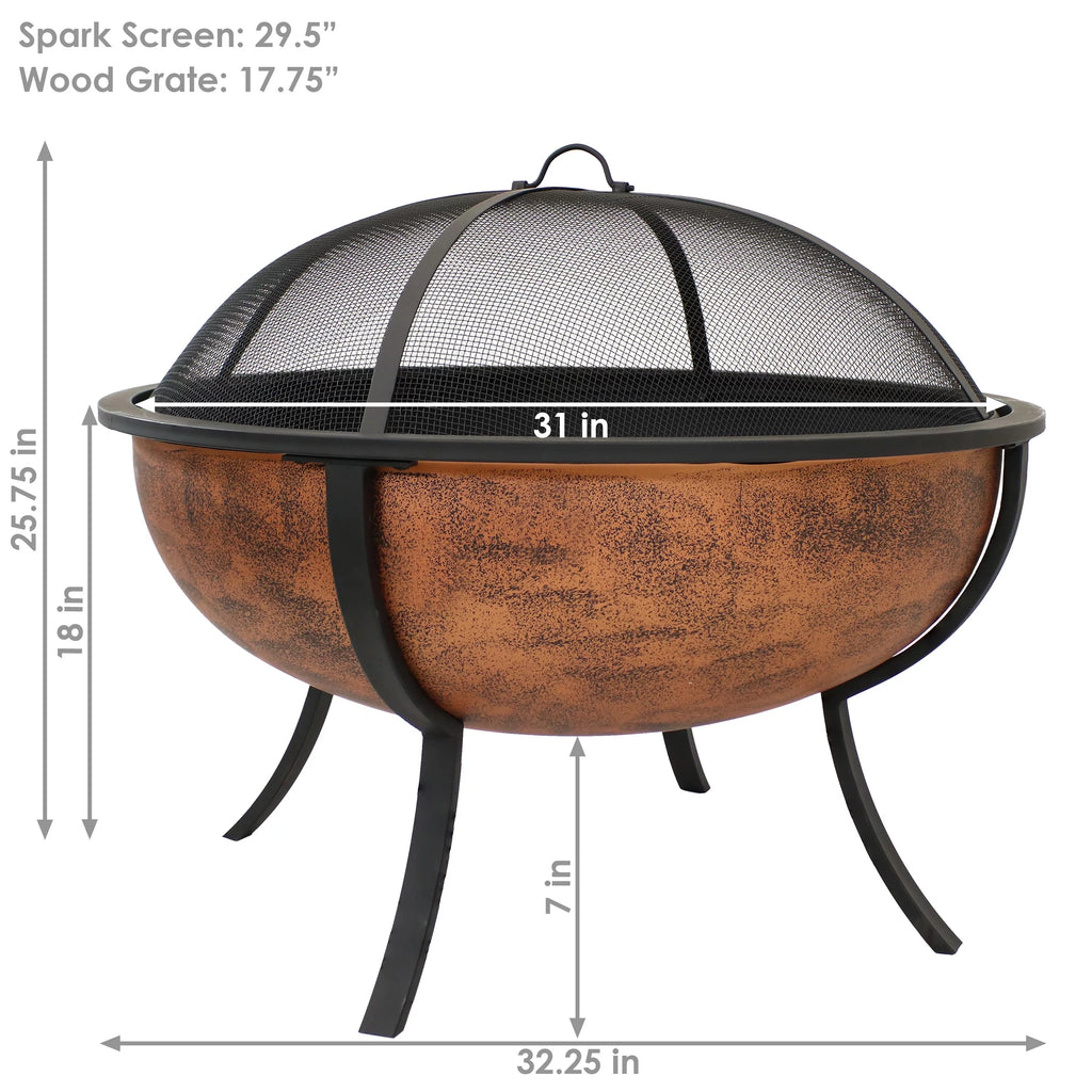 Copper Raised Outdoor Fire Pit Bowl with Spark Screen - 32" H42880