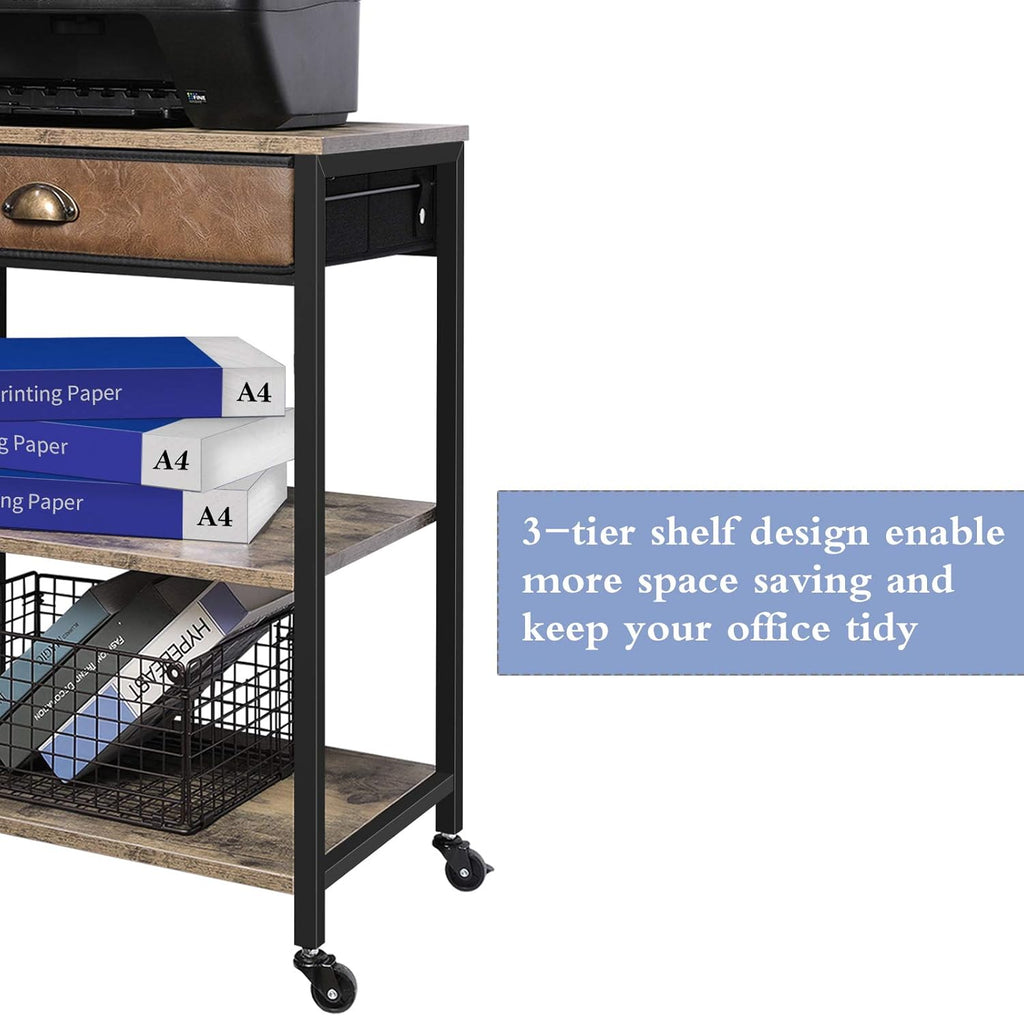 Rustic Brown 3 Tier Printer Cart with Drawer C752