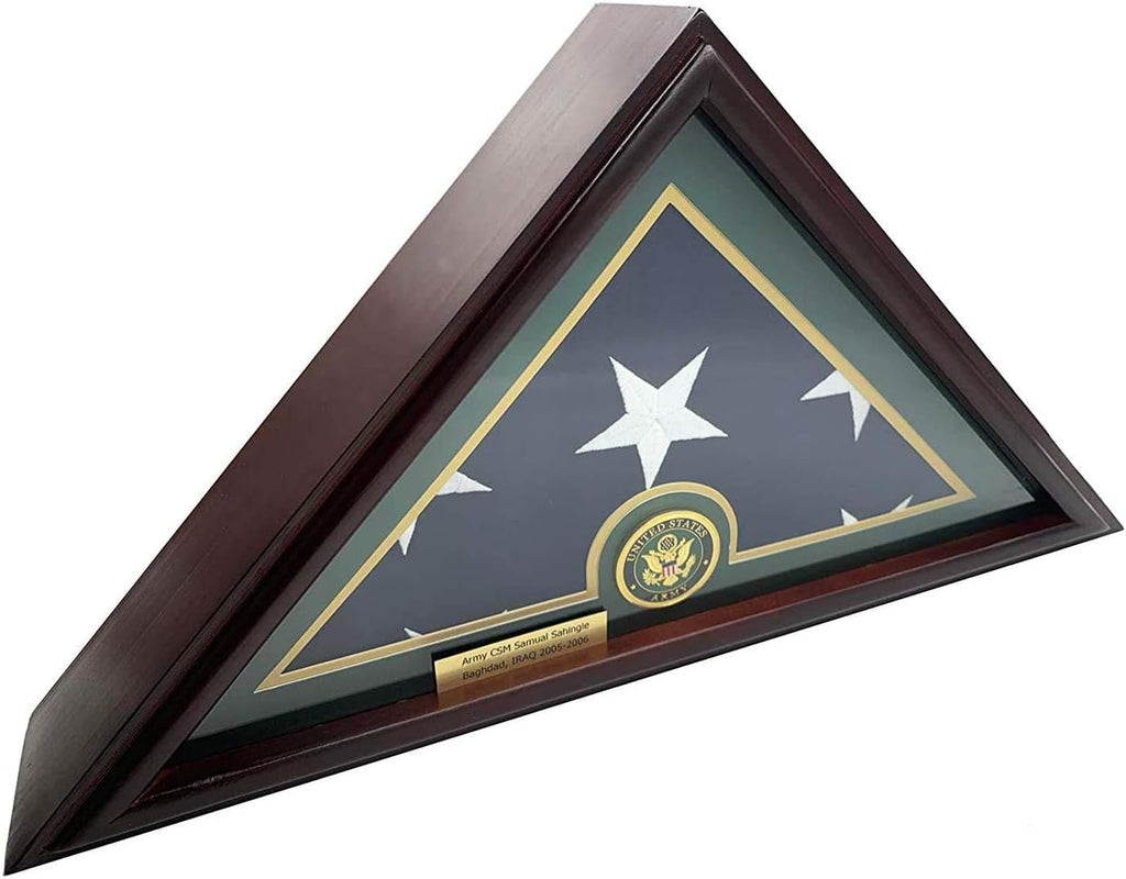 Solid Wood Cherry Finish Flag Display Case with Customized Name Plate H3936
