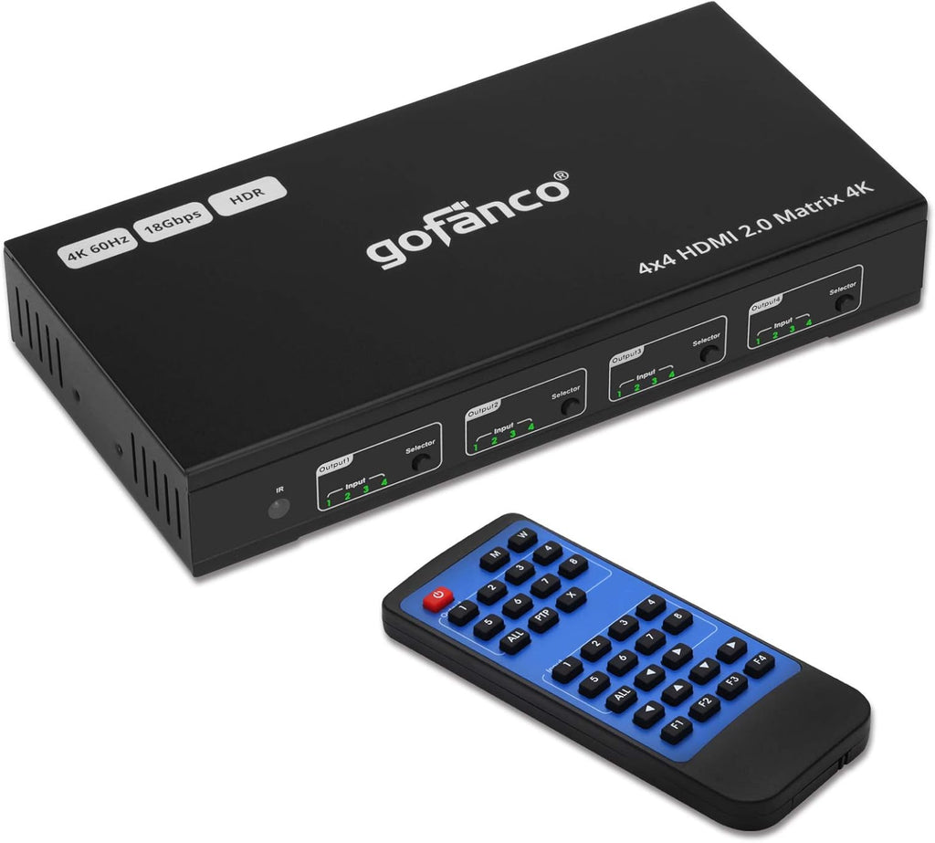 4x4 HDMI 2.0 Matrix Switcher with IR Remote, 4K 60Hz HDR, 18Gbps, 4 in 4 Out W993