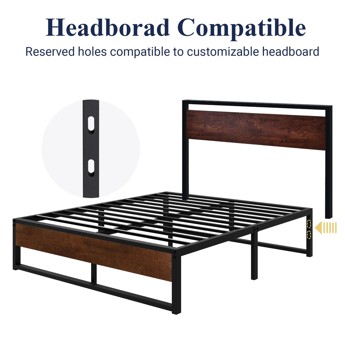 Black Twin Size Metal Platform Bed Frame with Storage W875