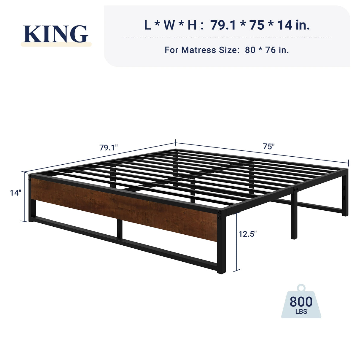 Black Twin Size Metal Platform Bed Frame with Storage W875