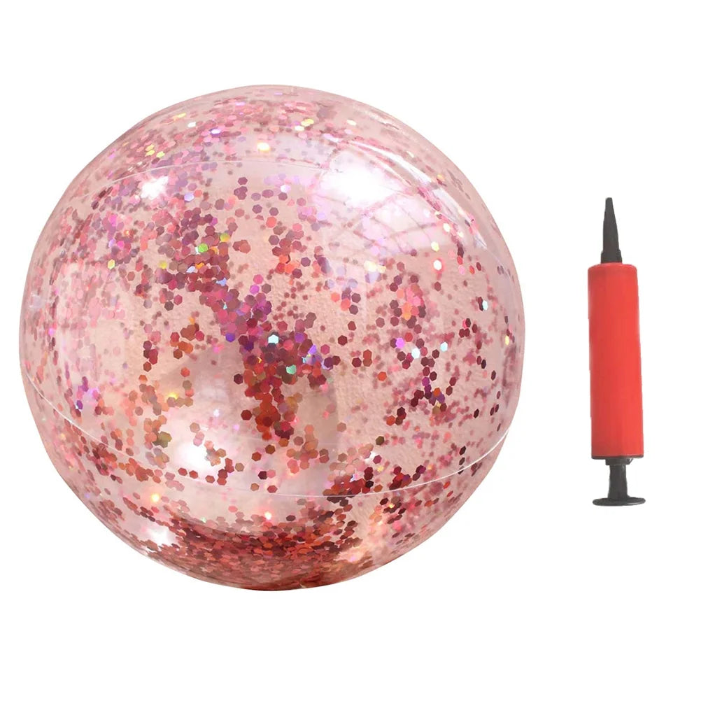 2pcs Glitter Sequin Beach Balls Inflatable PVC Ball Toys with Pumps Q4522