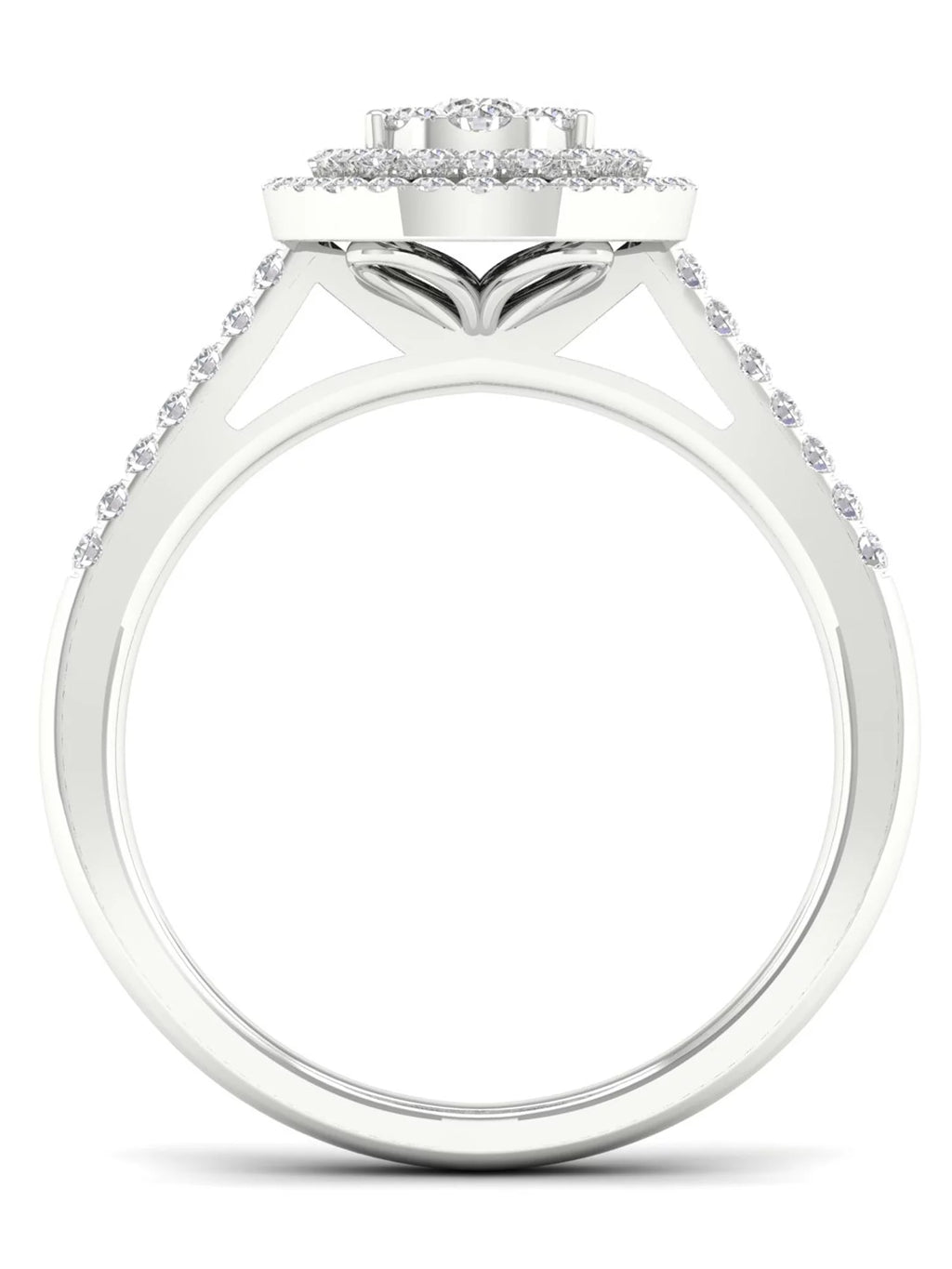 5/8Ct TDW Diamond S925 Sterling Silver Pear Shape Cluster Halo Bridal Set B483038