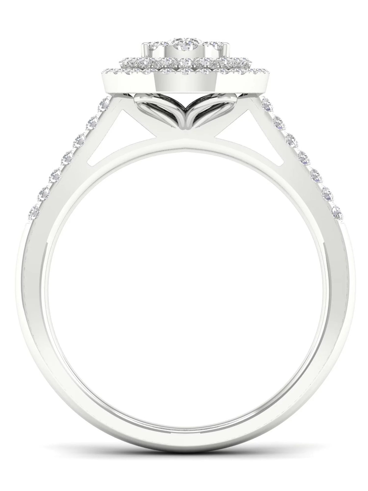 5/8Ct TDW Diamond S925 Sterling Silver Pear Shape Cluster Halo Bridal Set B483038