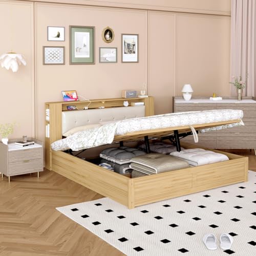 Queen Size Upholstered Platform Bed with Storage Nightstand and 6 Drawers Dresser Cabinet D557