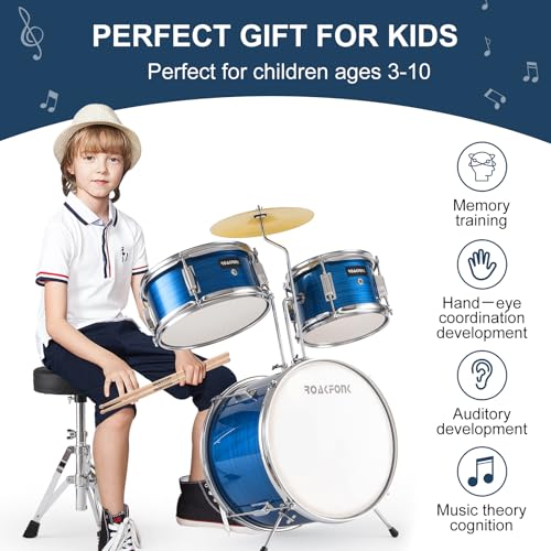 3 Piece Kids Drum Set with 14'' Bass Drum, Snare, Tom, Cymbal, Pedal, Drumsticks, Adjustable Seat Z9919