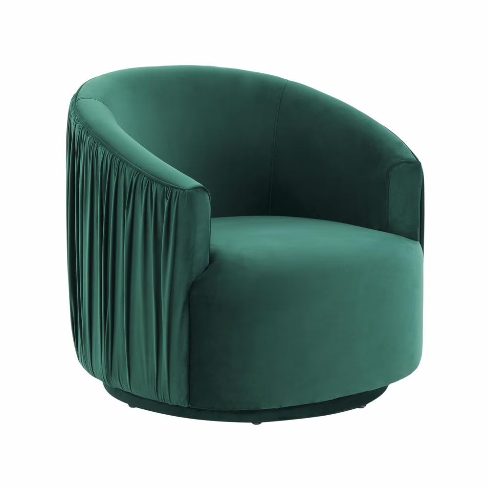 Forest Green Pleated Velvet Swivel Chair B549