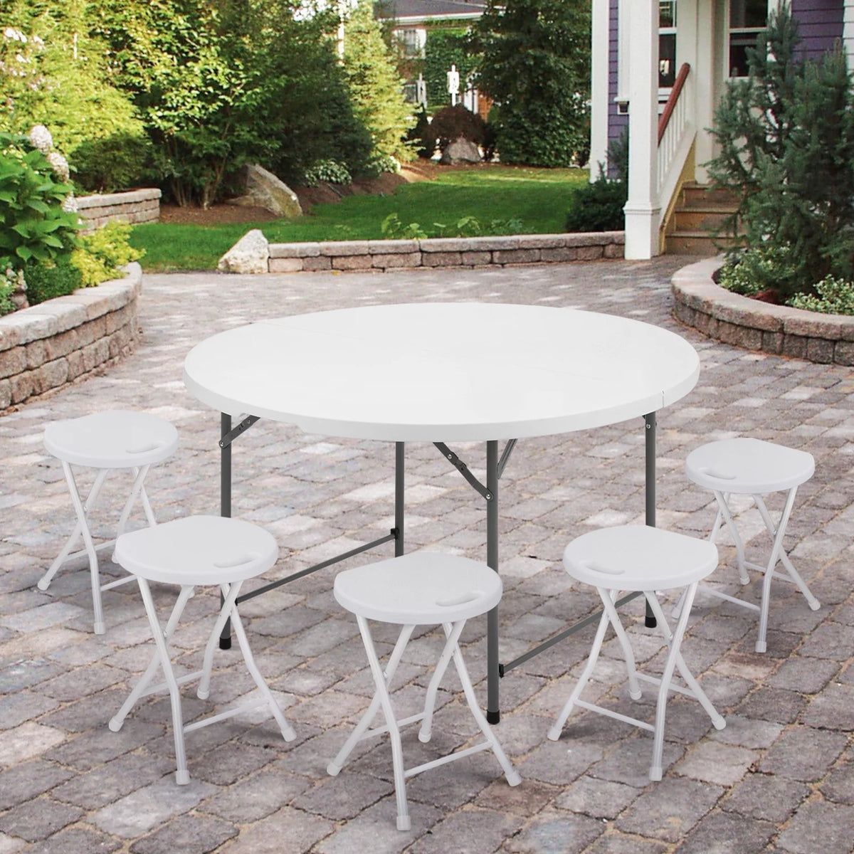 4Ft White Plastic Foldable Table Set of 5 B330794