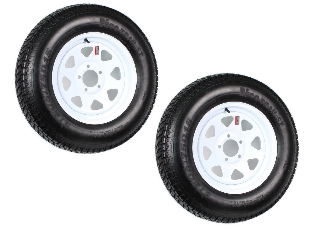 2-Pk Trailer Tire Rim ST205/75D15 15 in. Load C 5 Lug White Spoke Wheel X796