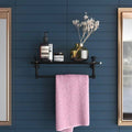 Matte Black Wall Shelf with Towel Bar E868