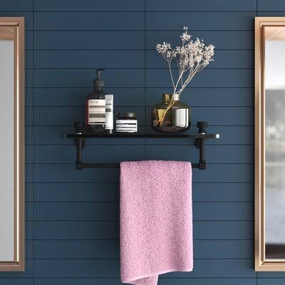 Matte Black Wall Shelf with Towel Bar E868