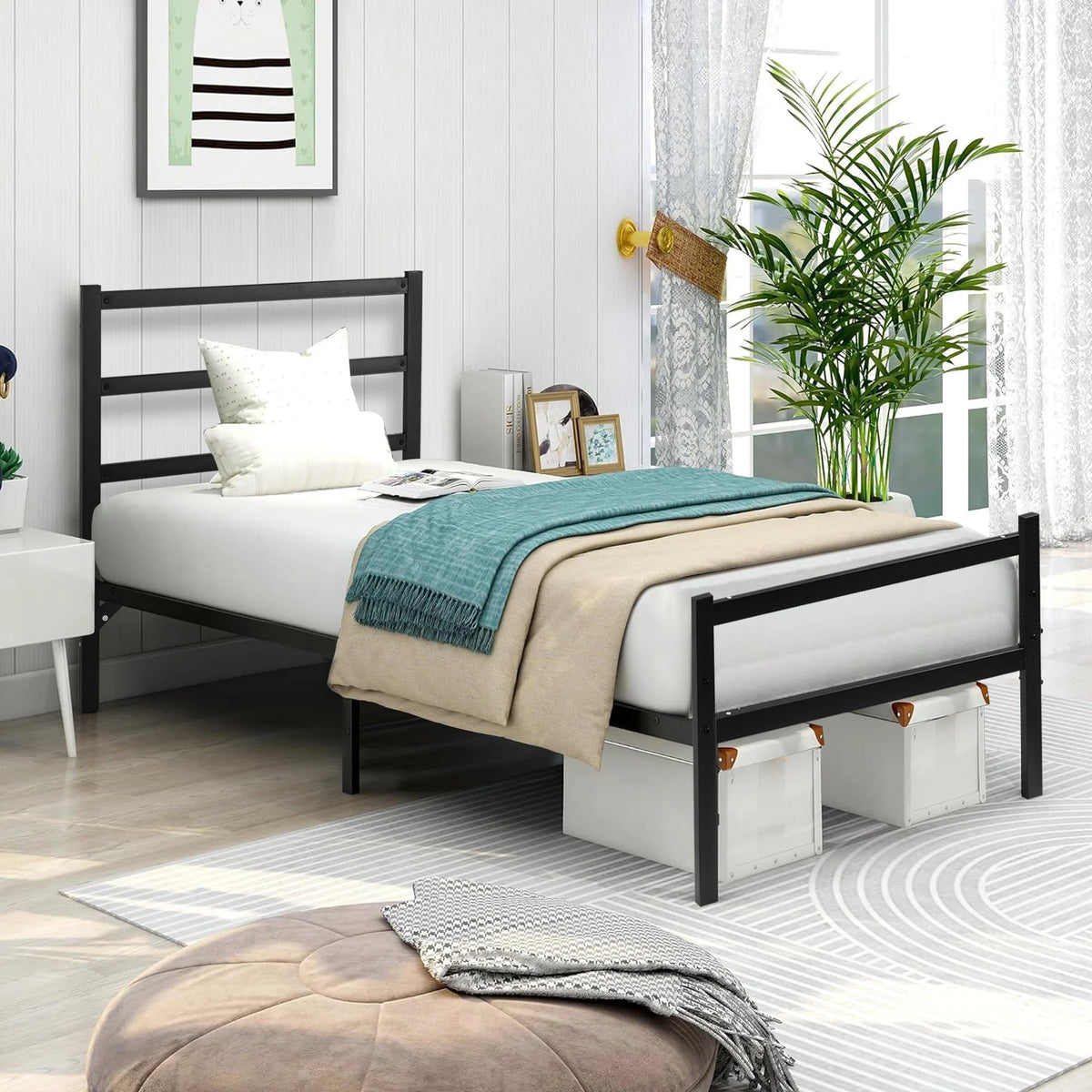 Twin Metal Platform Bed Frame with Headboard D633