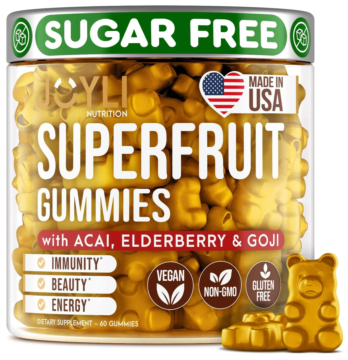 Sugar-Free Multivitamin Gummies with Goji, Elderberry, Vitamins A, C, D & E I7678