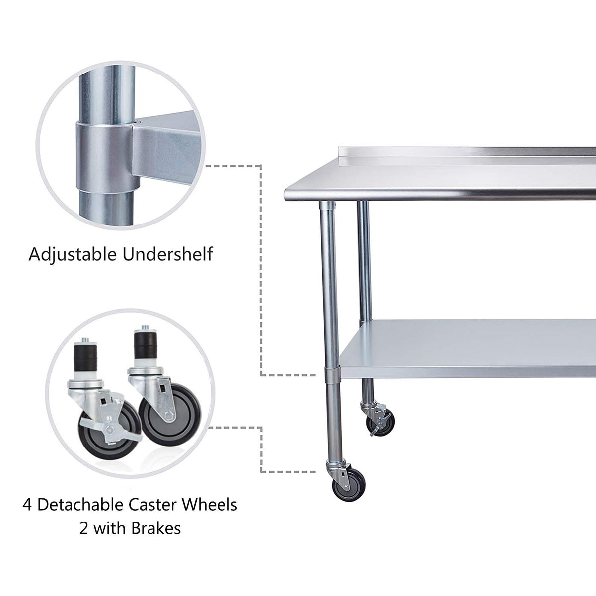Stainless Steel Table 24 x 60 Inches with Caster Wheels and Undershelf N1451