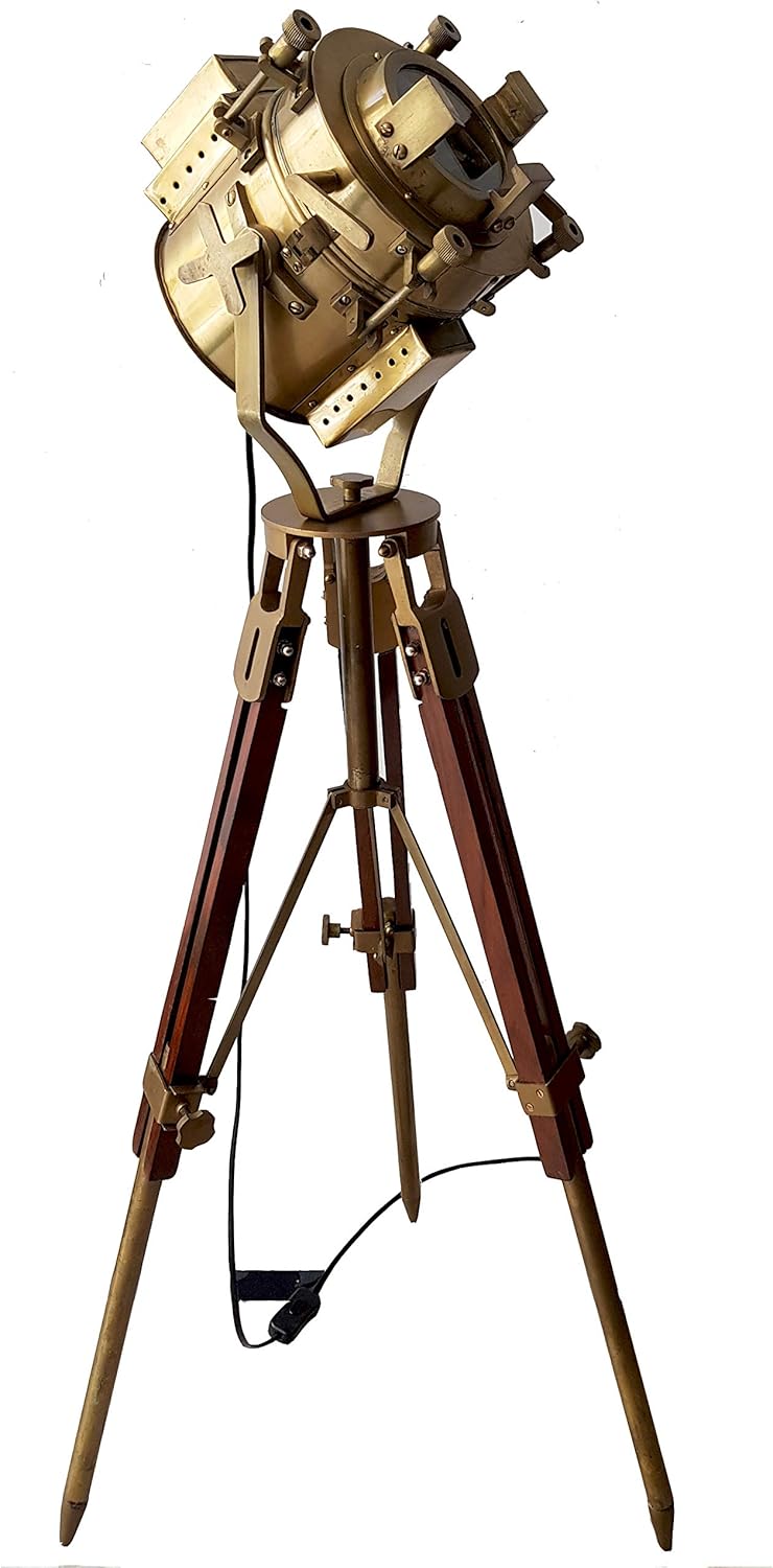 Antique Theater Tripod Marine Searchlight Nautical Wooden Tripod Retro Spotlight LED Floor Lamp Q660