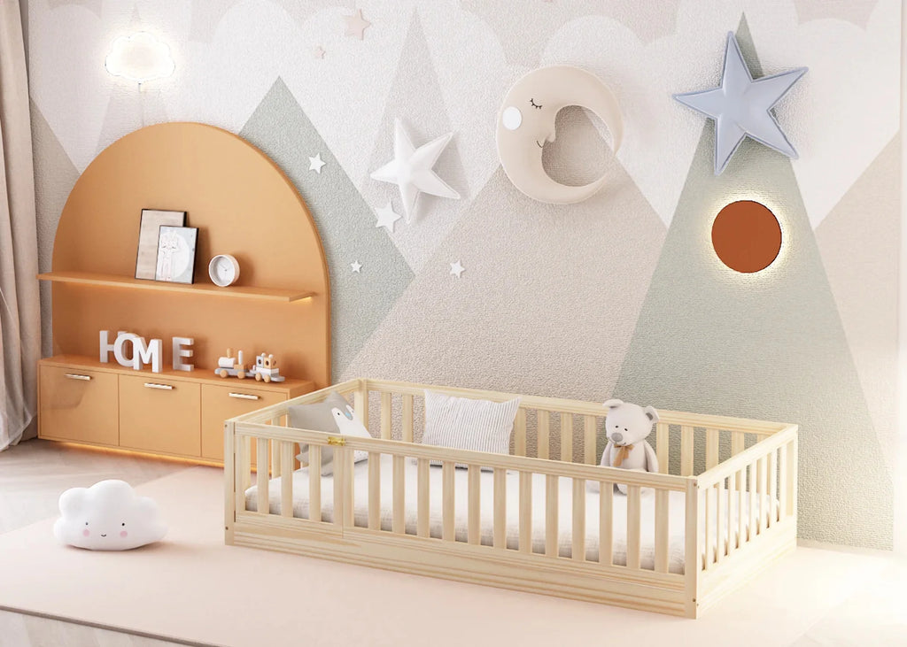 Hardwood Toddler Floor Bed with Gate D741149