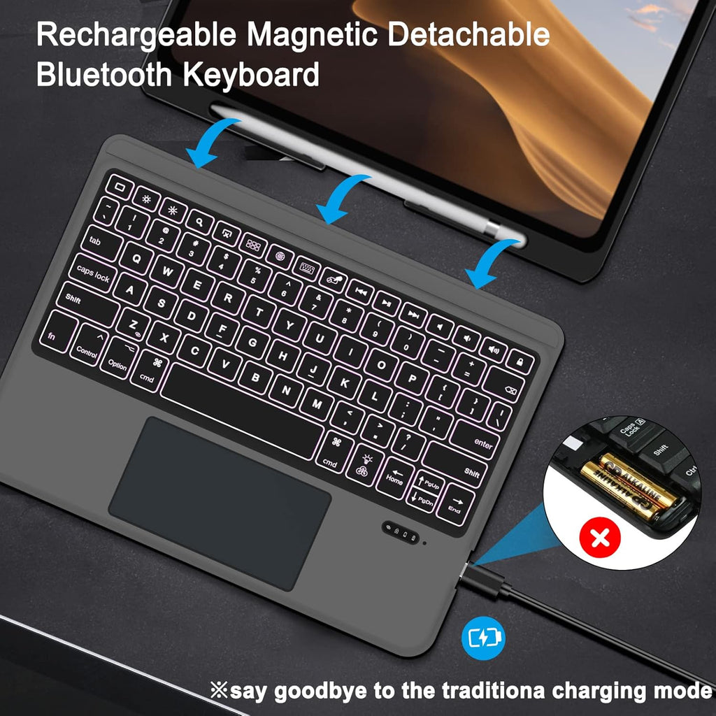 Detachable Wireless Bluetooth Keyboard Case with Trackpad for iPad Y33837