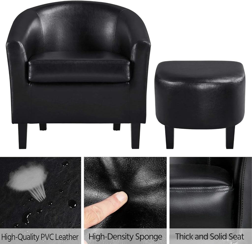 Black Faux Leather Accent Chair with Ottoman L57401