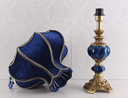Blue Fabric Lampshade Resin Lamp, 13 in W, 21.6 in H U80122