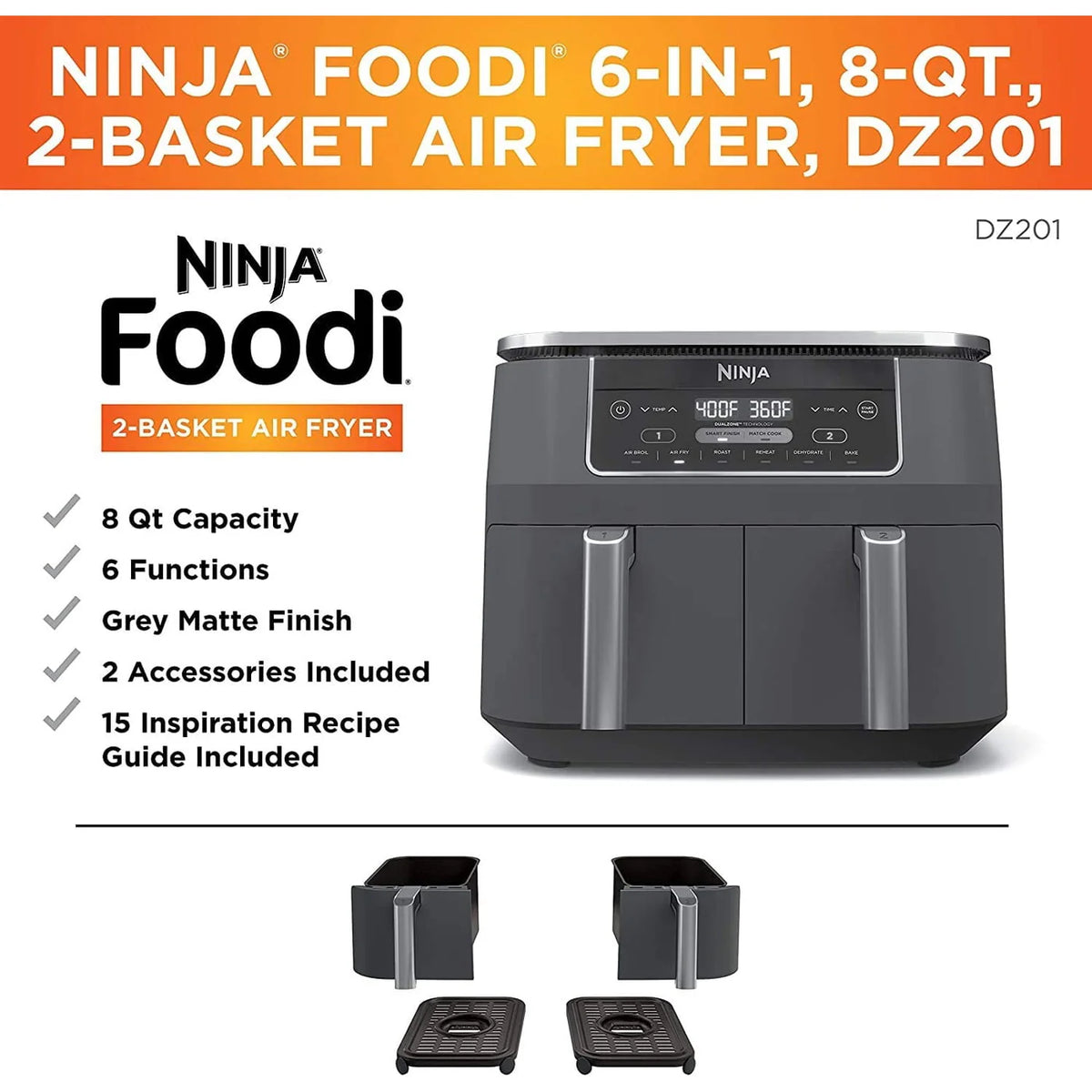 4-in-1 8-Quart 2-Basket Air Fryer K5459