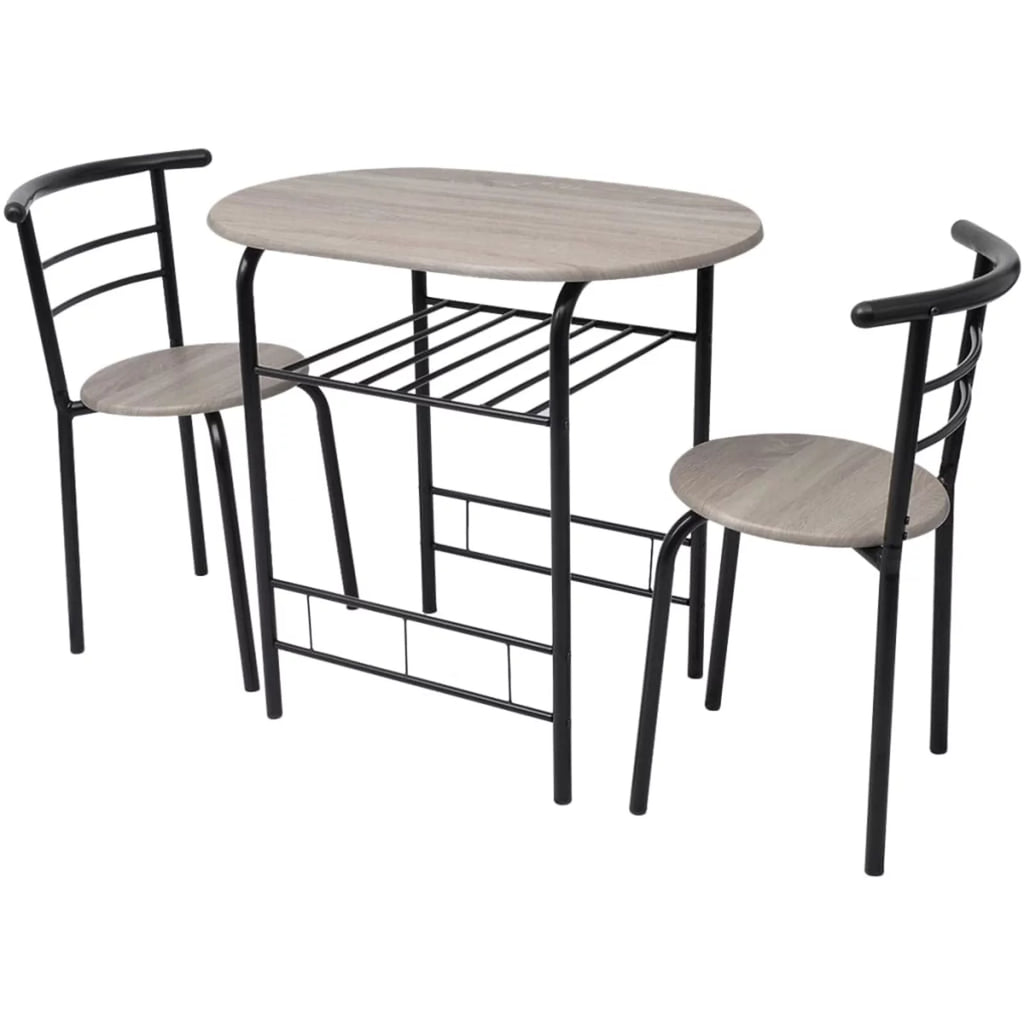 3 Piece Bar Set MDF Breakfast Table with 2 Stool Chairs Black Iron Frame Y9818