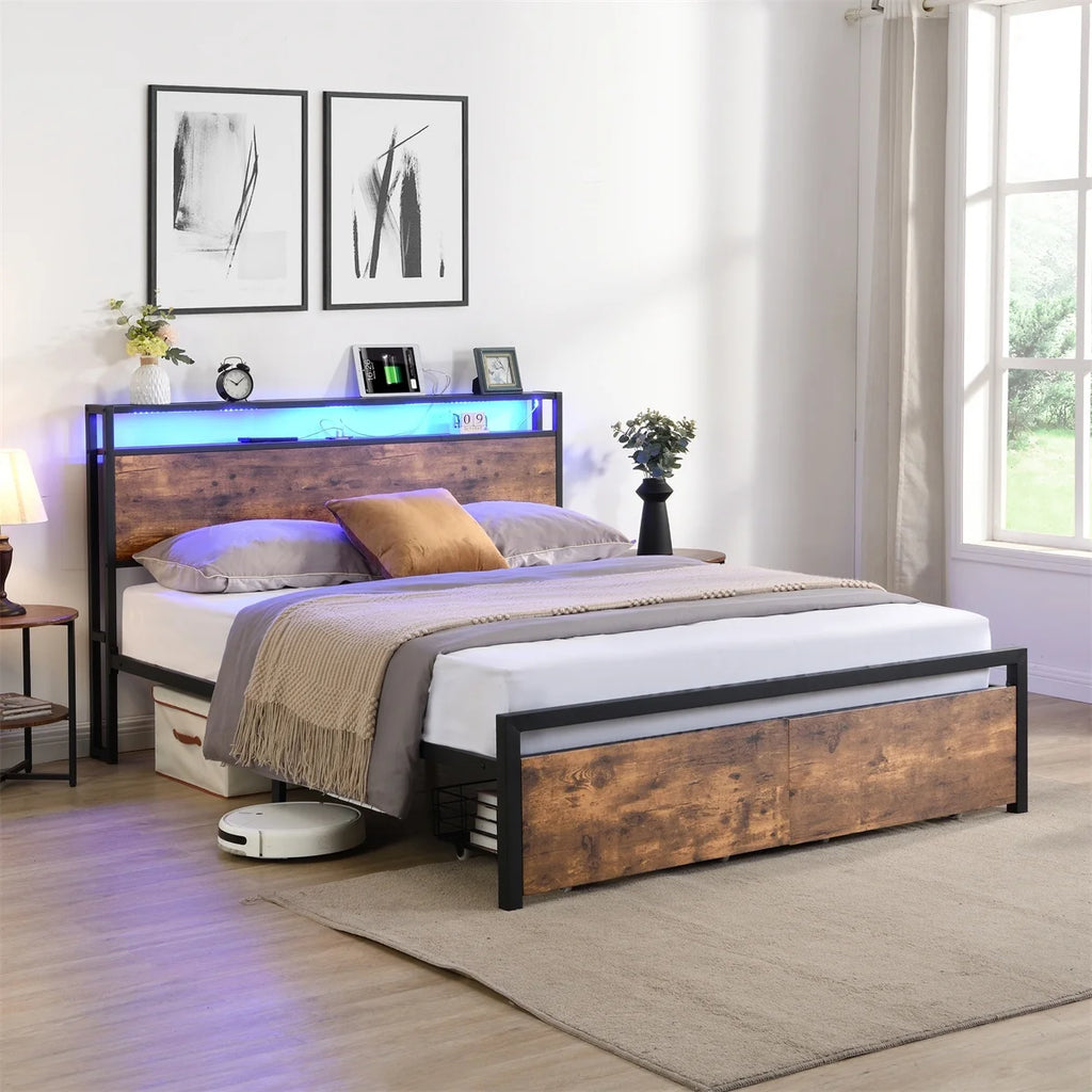 Queen Bed Frame with Headboard and 2 Storage Drawers X3300