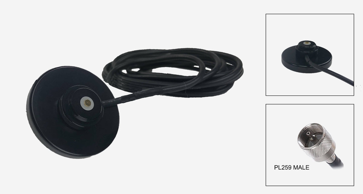 Black Magnetic NMO Mount with 12 ft. RG-58A/U Cable and UHF Male Connector R8182