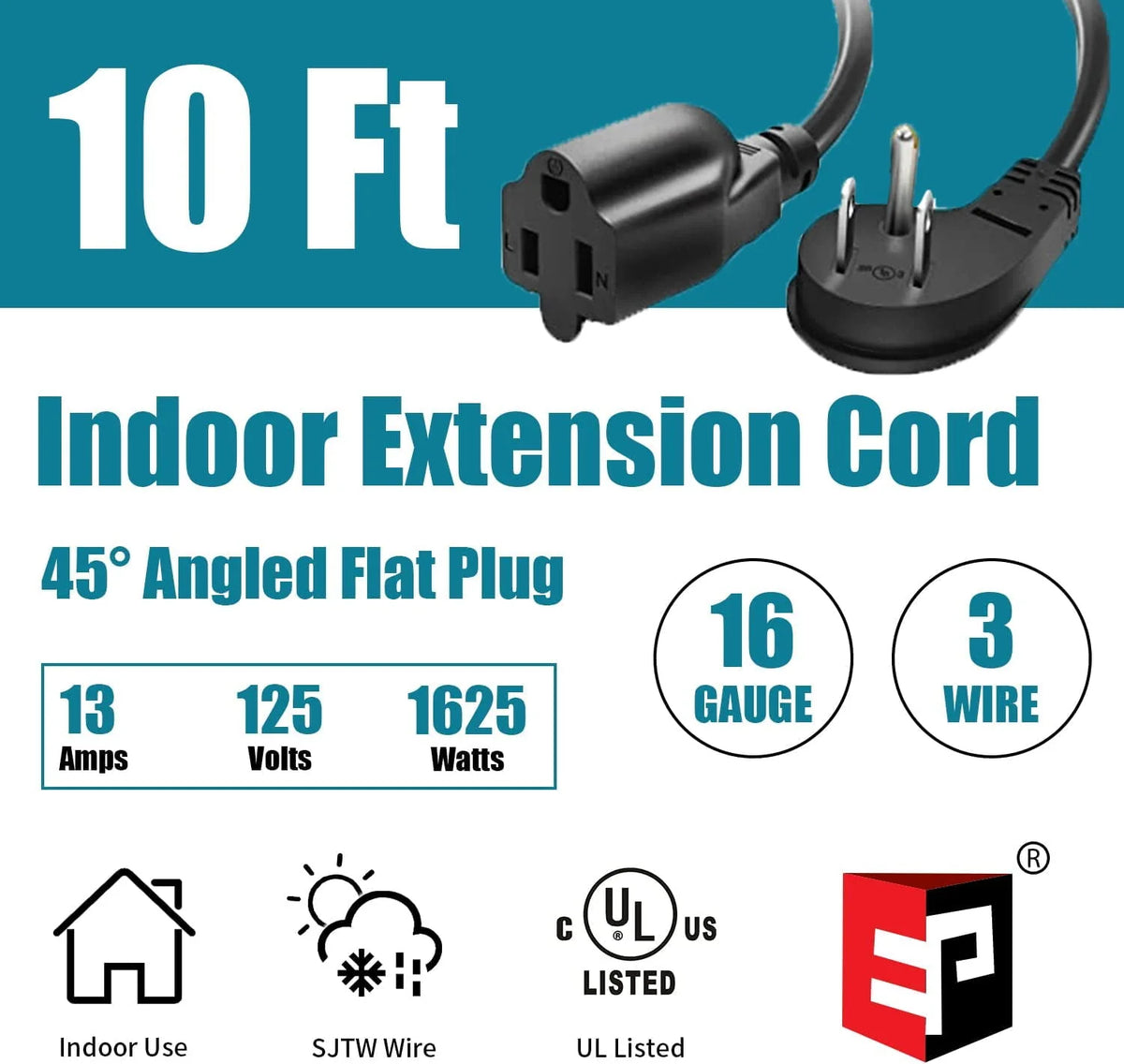 10 Ft 16/3 Flat Plug Indoor Extension Cord X53599