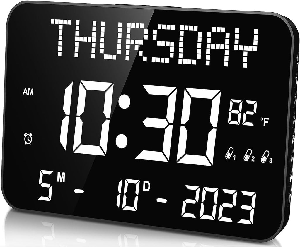 11.2" Large LED Digital Wall Clock with Remote Control, 4 Alarms, Adjustable Dimmer U324