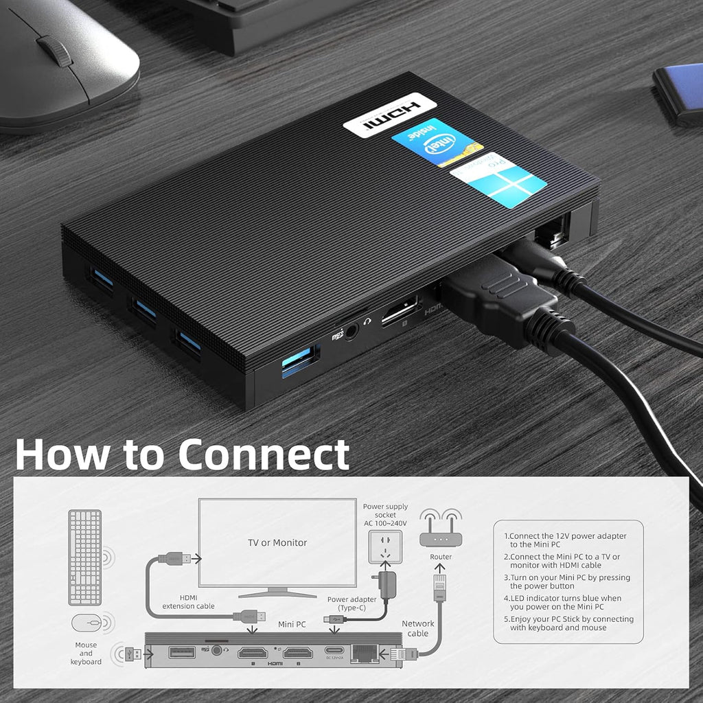 Fanless Mini PC Window11 Pro Celeron J4125 8GB/128GB Small Desktop Computer D100320