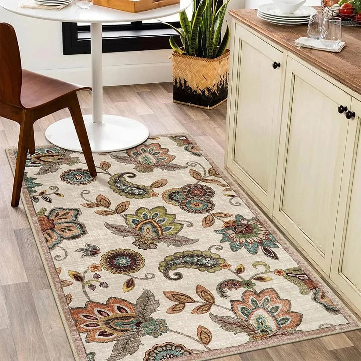 Vintage Flower Area Rug Machine Washable I657757