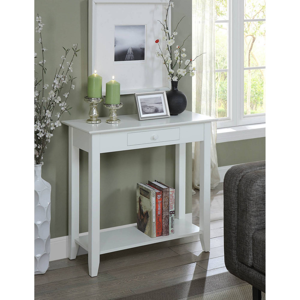 White Hall Table with Drawer/Shelf X823299