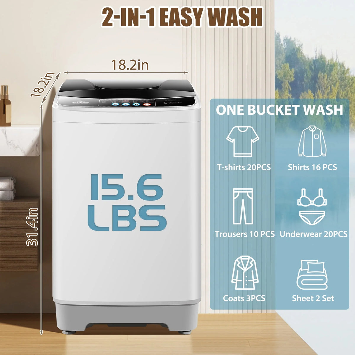 17.8 lbs Portable 2 in 1 Washer & Dryer U970