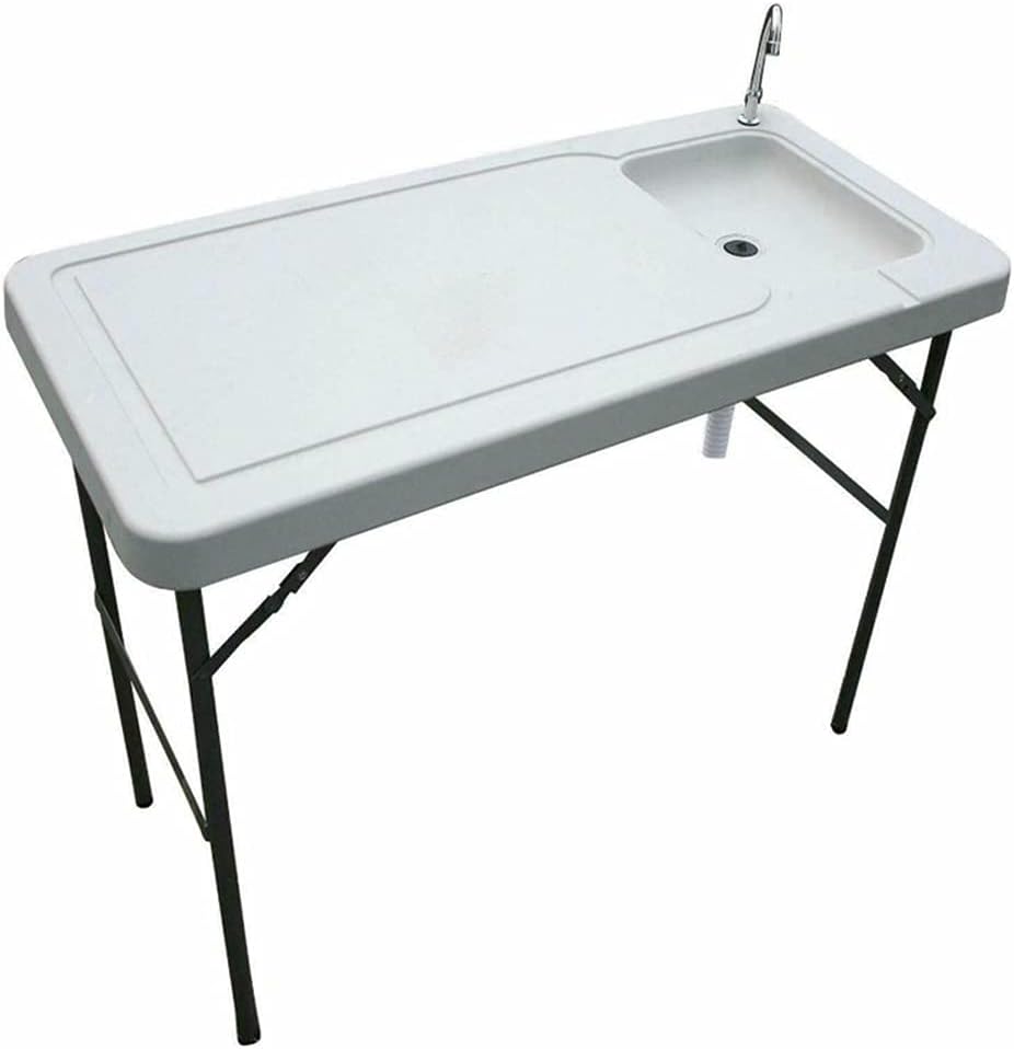 White Portable Folding Fishing Cleaning Table with Sink Faucet P95648