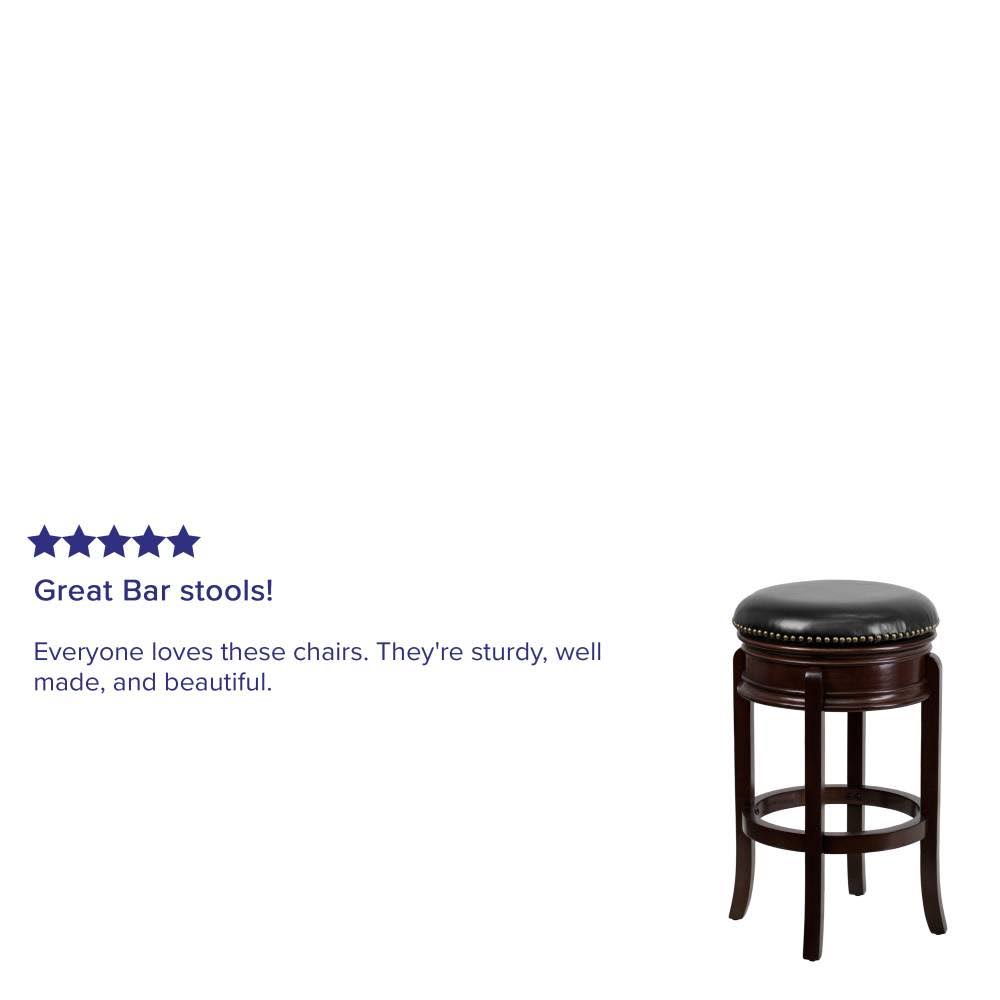 Light Cherry Wood Barstool with Black Leather Swivel Seat A587969