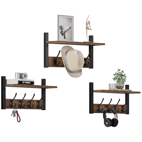 Rustic Brown Wood Coat Rack with 16 Hooks, Set of 4 K508565