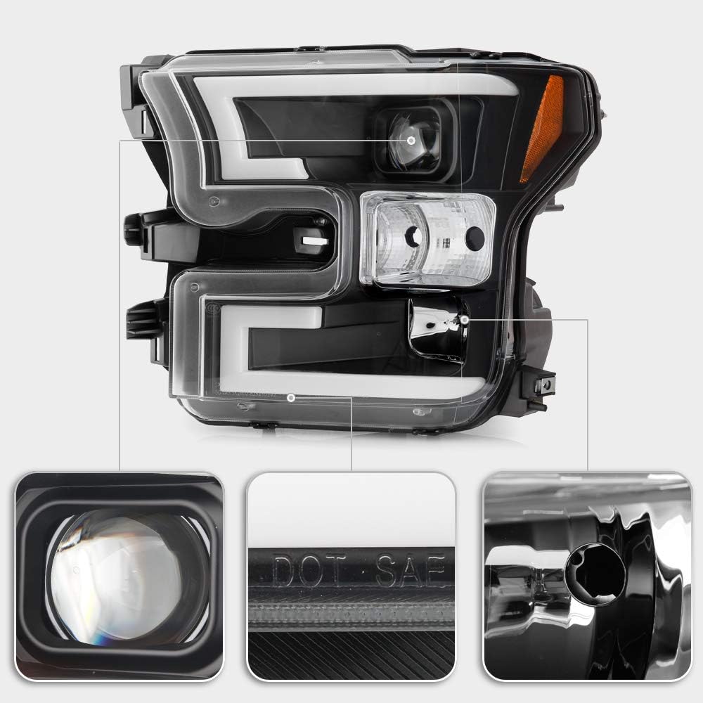 For 2015-2017 Ford F150 Black LED Projector Headlights Assembly V49229