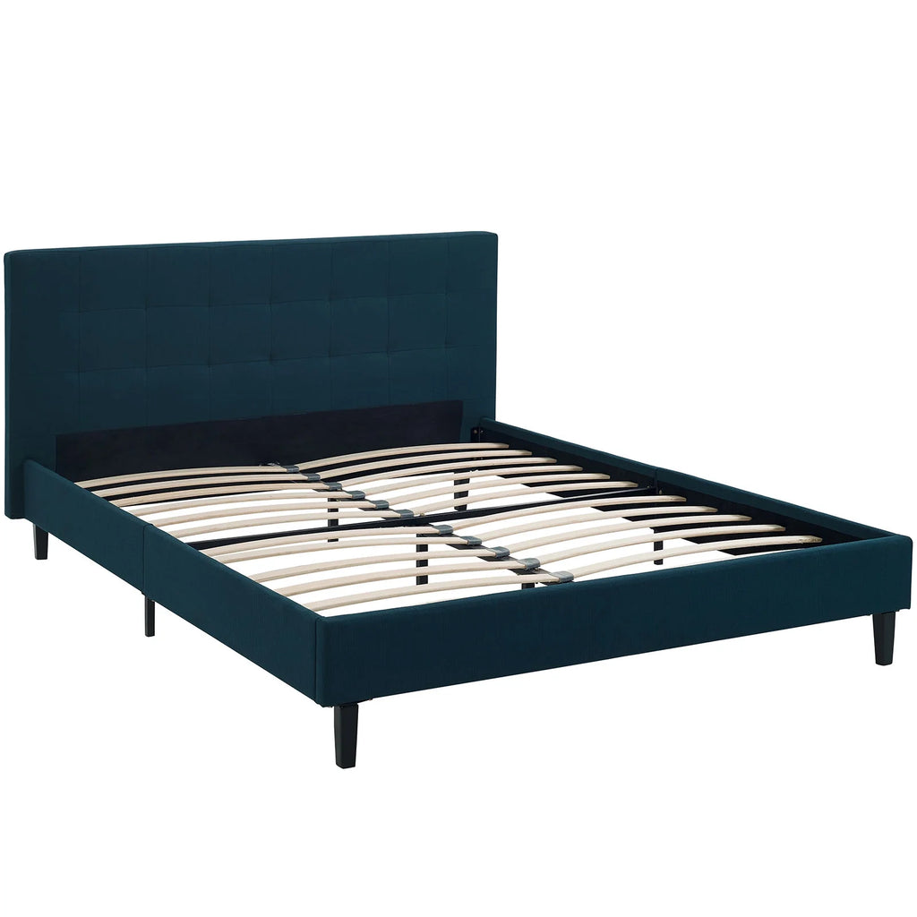 Queen Size Navy Blue Fabric Wood Platform Bed Frame Z126396