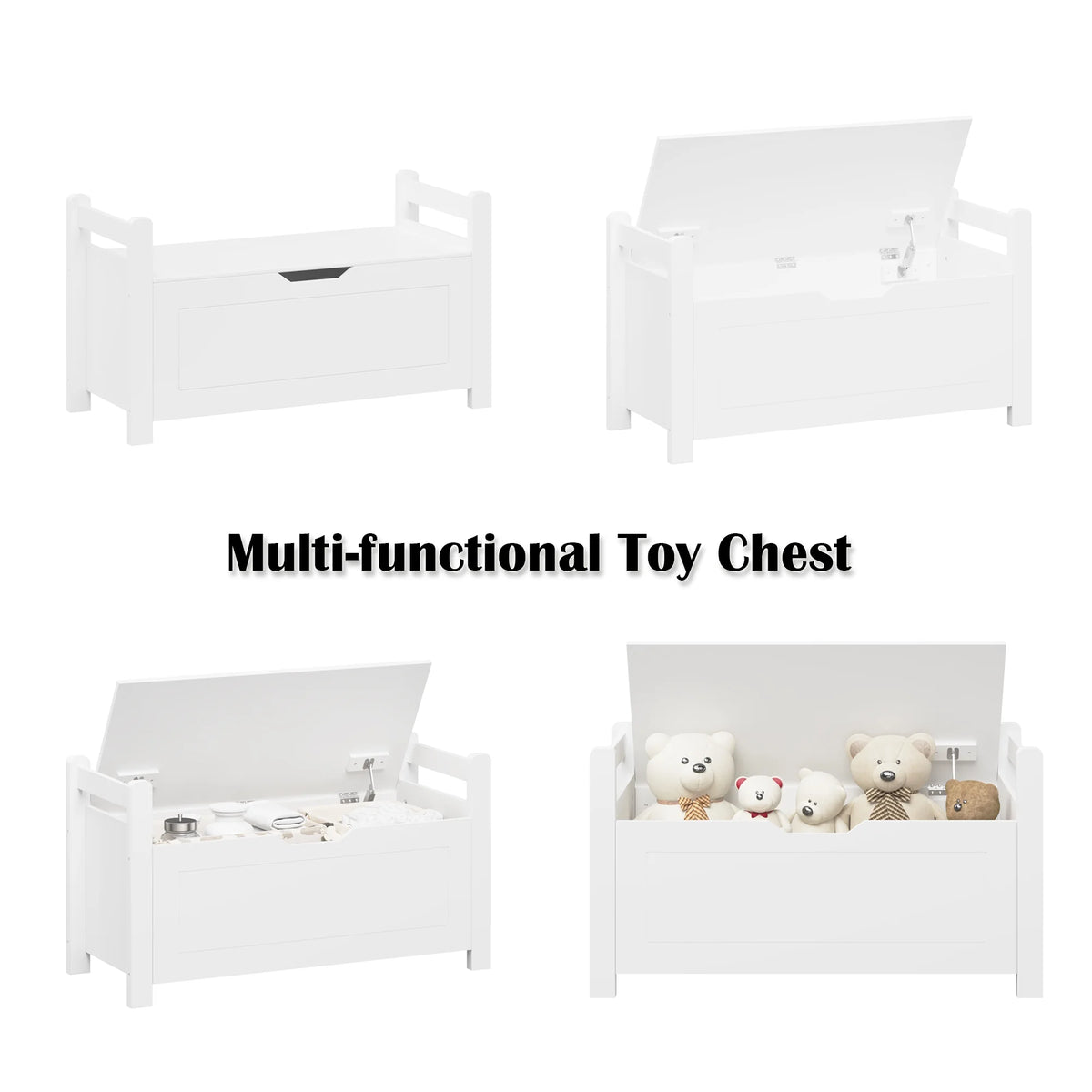 White Wooden Toy Storage Box with Safety Hinged Lid T185