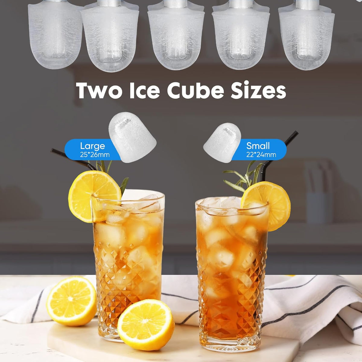 Countertop Stainless Steel Portable Ice Maker with Handle, Scoop and Basket, 9 Pcs Bullet Ice P813