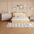 Queen Size Upholstered Platform Bed with Storage Nightstand and 6 Drawers Dresser Cabinet D557