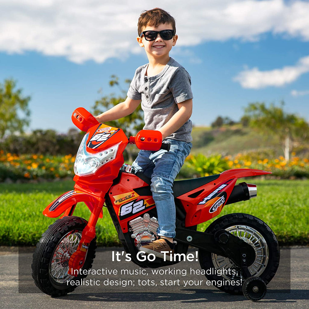 Red 6V Ride On Motorcycle with Training Wheels W923