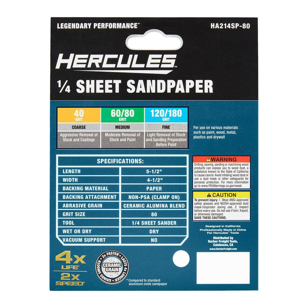 4-1/2 in. x 5-1/2 in. 80-Grit 1/4 Sheet Ceramic Sandpaper 5-Pack W3341